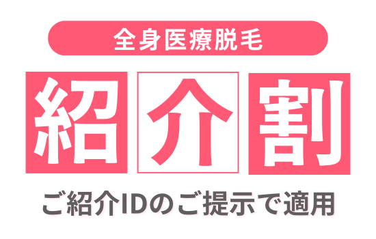 エルプラスの紹介プランは、当院の診察券をお持ちの患者さまのご紹介で全身脱毛各コースがお得にご契約いただけるプランです