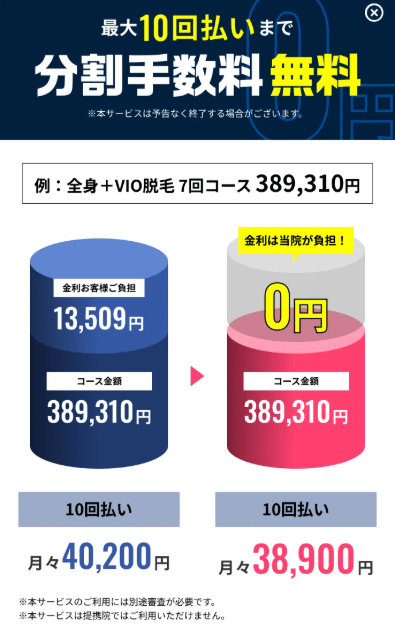 メンズリゼ分割手数料無料キャンペーン